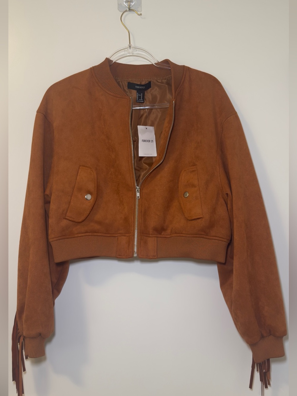 Forever 21 Cropped Faux Suede Bomber Jacket - Rust
